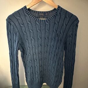 Ralph Lauren Classic Blue Cable Knit Crewneck Sweater